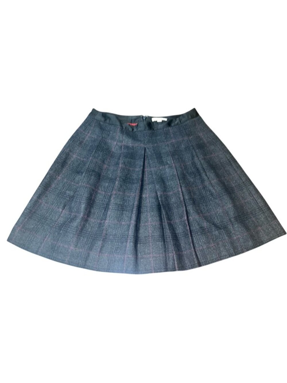 ANN TAYLOR LOFT Women's Size 2 Gray Purple Pleated Plaid Lined Skirt 55% Wool